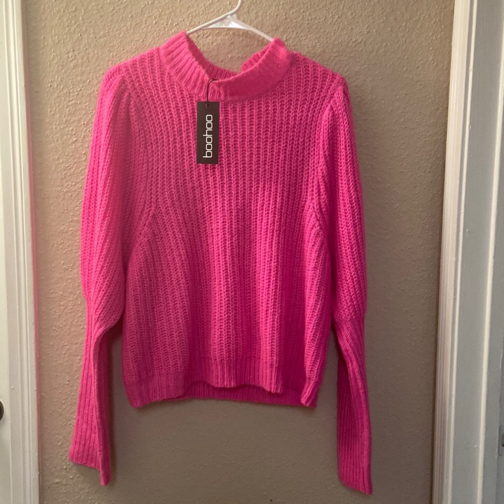 Brand new Plus Textured Yarn Pink Puff Sleeve Sweater, Size 16-18